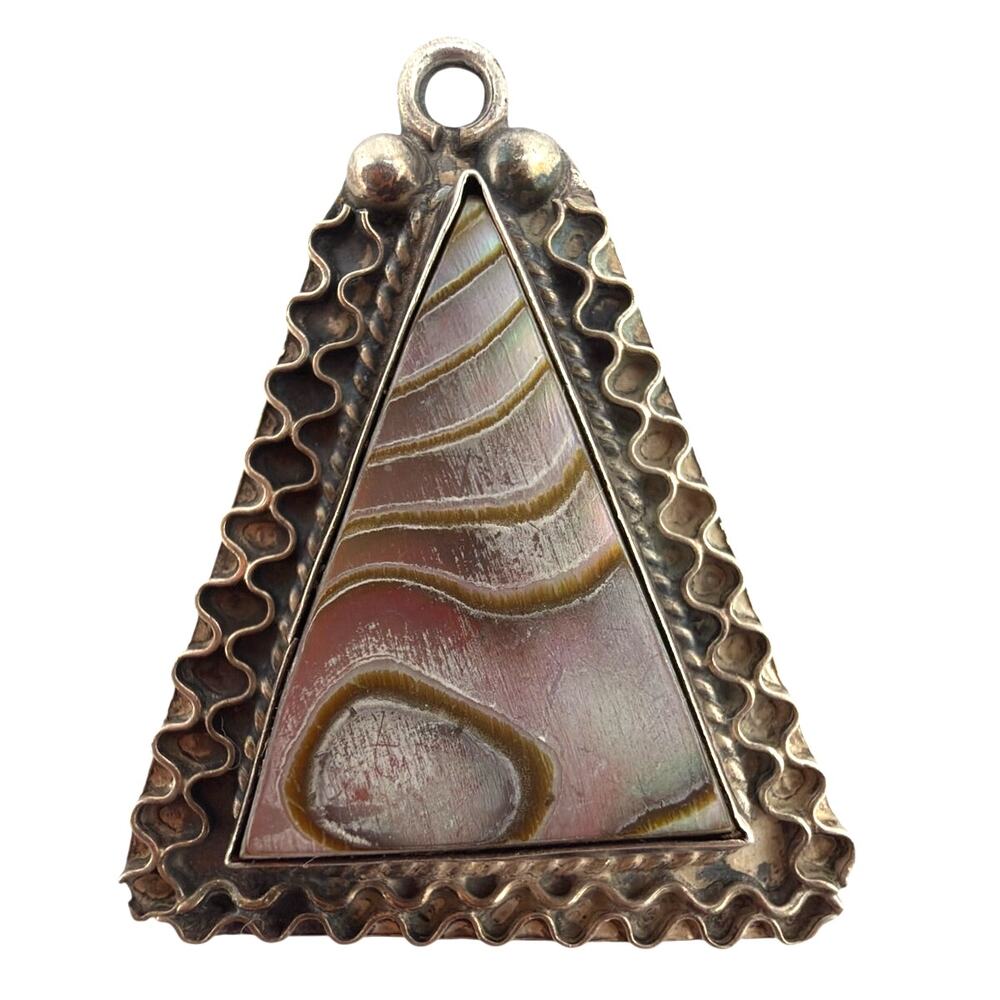 Vintage Mexican Sterling Silver Abalone Triangular Pendant